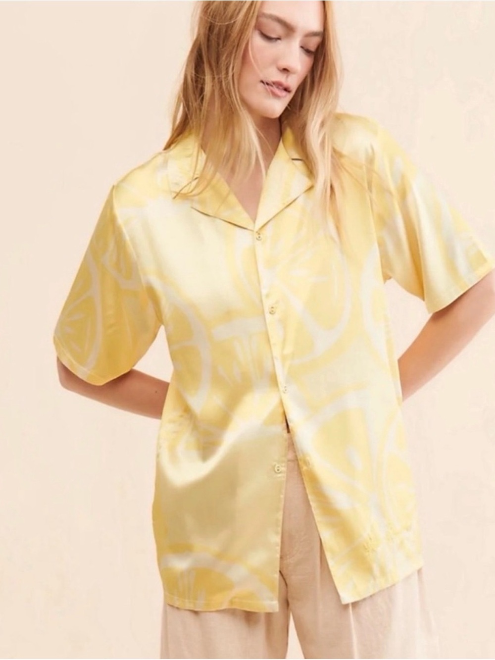 House of Sunny Yellow Satin Button-Up Top
